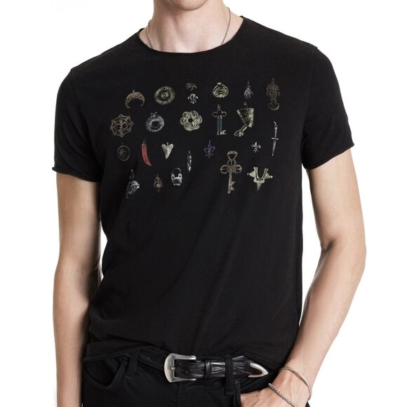 John Varvatos Men's Short Sleeve Pendants Glitter Graphic Crew T-Shirt Black - Picture 5 of 6